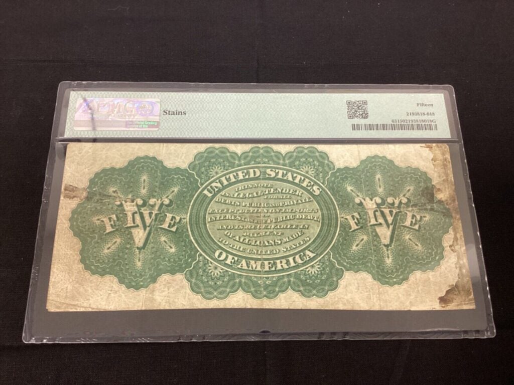 **RARE** 1863 $5 Hamilton "GREENBACK" US Legal Tender Note - Fr#63 - PMG (F) 15 Gallery Image 2