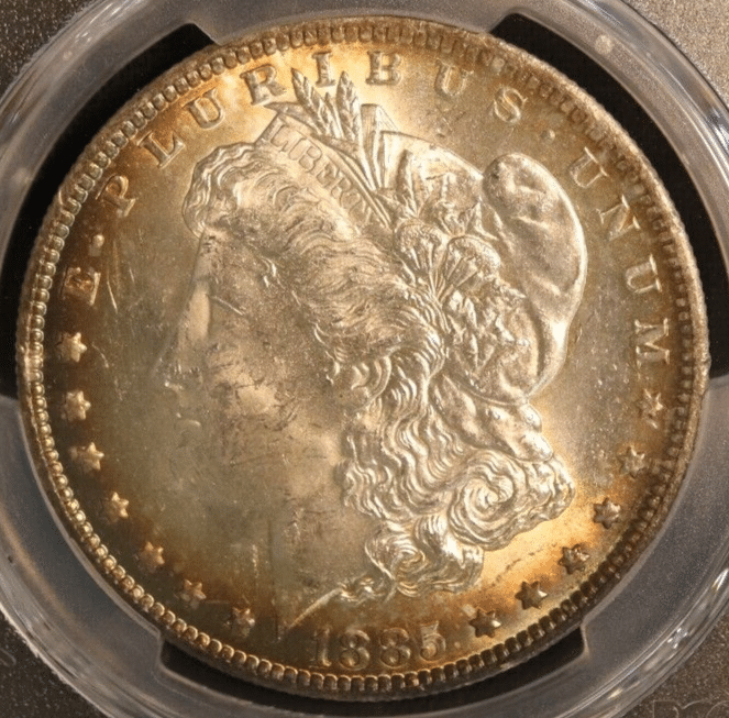 Morgan dollar with rainbow toning