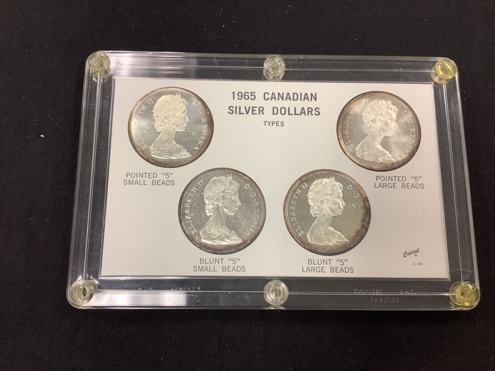 1965 Canadian Silver Dollars 4 Types In Capital Holder 80% Silver